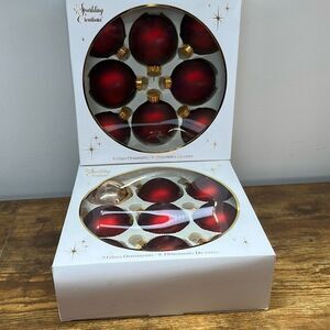 Sparkling Creations Burgundy Gold Glass‎ Ornaments Christmas set of 2